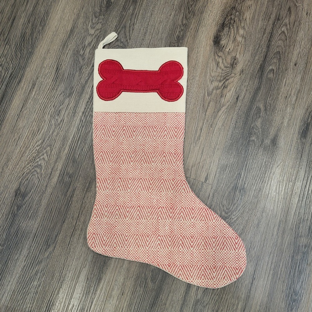 Dog‎ Bone Christmas Stocking Red and Cream